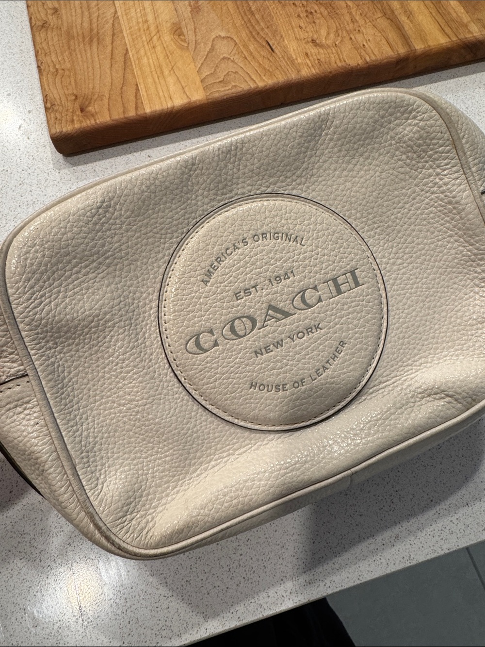 Coach Dempsey Cream Pebbled Leather Logo Crossbody